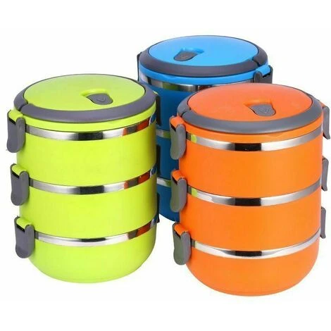 3 Layer Tier Stainless Steel Portable Stackable Lunch BPA Free Bento Food Box - Image 2