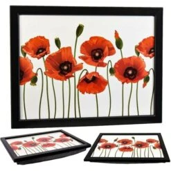 Large Wooden Soft Padded Cushioned Bean Bag Lap Dinner Laptop Food TV Tray (Poppies)