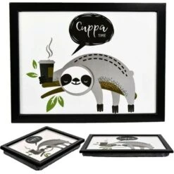 Large Wooden Soft Padded Cushioned Bean Bag Lap Dinner Laptop Food TV Tray (Sloth)