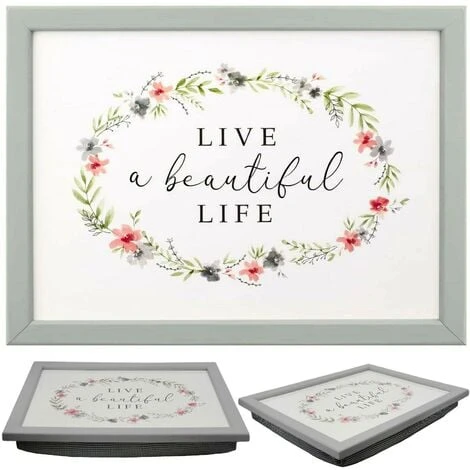 Large Wooden Soft Padded Cushioned Bean Bag Lap Dinner Laptop Food TV Tray (Beautiful Life)