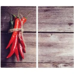 Set Of 2 Glass Chopping Cutting Board Induction Ceramic Hob Cover Worktop Saver (Chili Peppers)