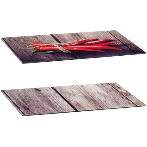 Set Of 2 Glass Chopping Cutting Board Induction Ceramic Hob Cover Worktop Saver (Chili Peppers) - Image 2