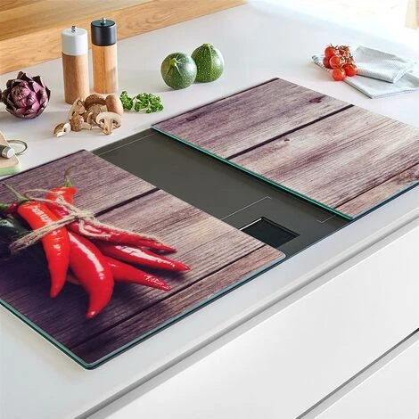 Set Of 2 Glass Chopping Cutting Board Induction Ceramic Hob Cover Worktop Saver (Chili Peppers) - Image 5