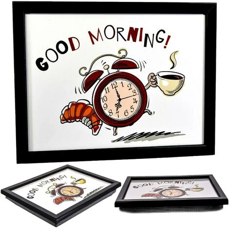 Large Wooden Soft Padded Cushioned Bean Bag Lap Dinner Laptop Food TV Tray (Good Morning)