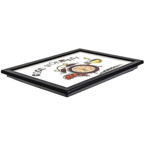 Large Wooden Soft Padded Cushioned Bean Bag Lap Dinner Laptop Food TV Tray (Good Morning) - Image 3