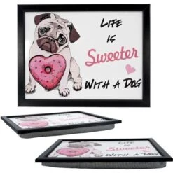 Wooden Pug Design Soft Padded Cushioned Bean Bag Lap Dinner Laptop Food Tray
