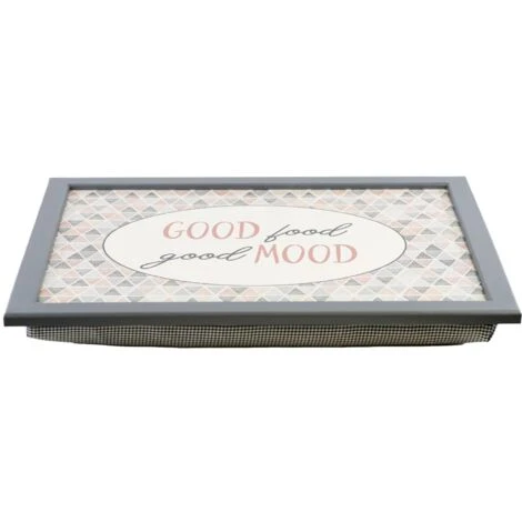 Large Wooden Soft Padded Cushioned Bean Bag Lap Dinner Laptop Food TV Tray (Good Food Good Mood) - Image 3