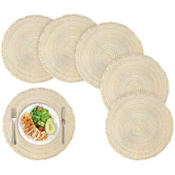 Round Placemats, Set Of 6 Round Woven Placemats, Heat-resistant, Braided, Non-slip And Washable, Placemats And Coasters, For Indoor And Outdoor Use Beige