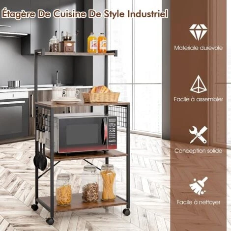 4-Tier Kitchen Baker¡¯s Rack Industrial Utility Storage Shelf Microwave Stand - Image 3