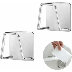 2pcs Adhesive Sponge Holder No Drilling Sponge Holder Sponge Holder For Kitchen Sink 304 Stainless Steel Self Adhesive Wall Hooks For Kitchen - Silver