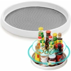Rotating Tray Organizer, Rotating Spice Storage Organizer, Kitchen Cabinet Shelf Organizer, Rotating Storage Tray, White Plastic Spice Rack