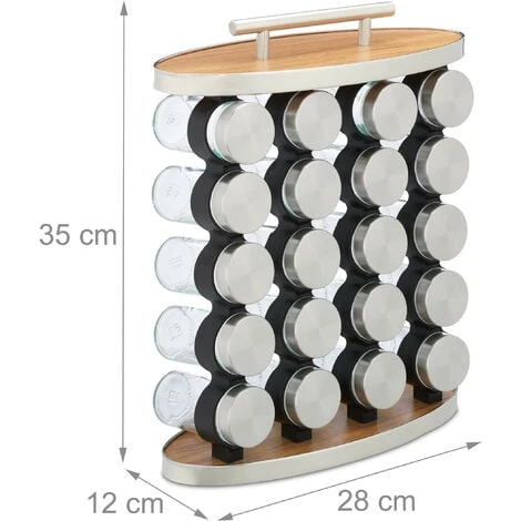 Relaxdays Spice Rack, 20 Glass Jars, Stainless Steel, H X W X D: 35 X 28 X 12 Cm, Silver/Natural - Image 4
