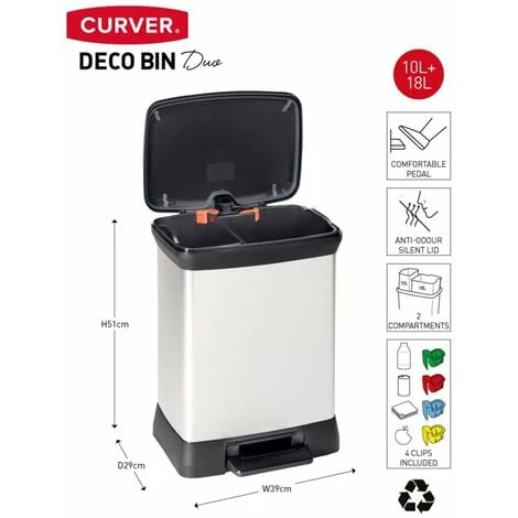 Duo Pedal Bin Deco 10L+18L Silver Curver - Image 3
