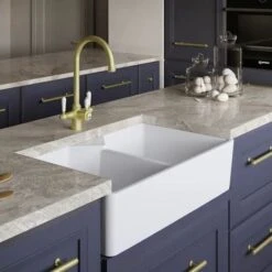 Belfast Sinks Composite Deep Large Double Bowl Kitchen Sink White Waste 800mm