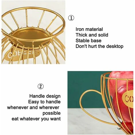 GDRHVFD Coffee Pod Holder, Metal Coffee Creamer Container, Multiple Espresso Storage Baskets And Kitchen Countertop, Coffee Table (Gold) Kitchen Shelves - Image 2