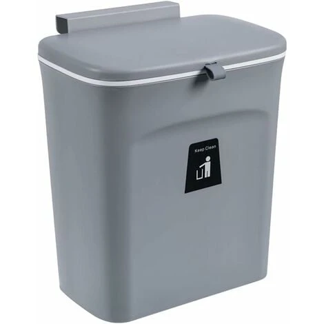 9L Hanging Kitchen Bin With Lid For Closet/Bathroom/Bedroom/Office/Camping/Toilet - Gray