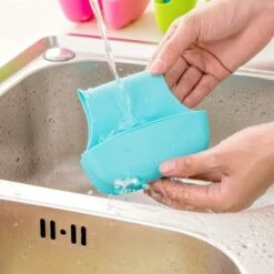 Set Of 2 Sponge Holder For Double-sink, Saddle Caddy Brush Soap Organizer Bathroom Kitchen Storage Basket Plastic - Blue, Green