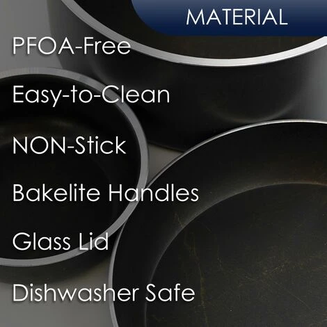 Black Cooking Set 5pc Non-Stick Pots Pans Cookware Gas Halogen Electric Cookers - Image 4