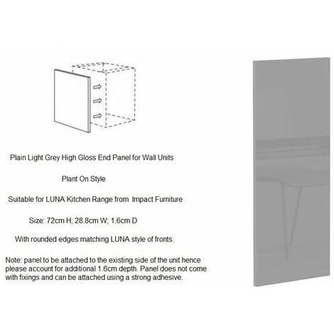 KITCHEN End Panel Left Right Universal Wall Unit Plant On Light Grey Gloss Luna - Image 3