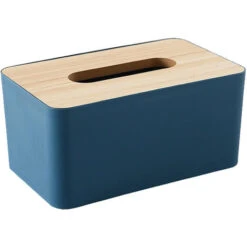 Wood Tissue Box Cover For Paper Facial Tissues, Wooden Rectangular Tissue Box Holder Blue