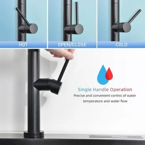 SHANFO Black Kitchen Faucet, Kitchen Mixer Tap With Pull Out Shower, 360° Rotatable Sink Mixer Tap With 2 Spray Modes Single Lever Modern Kitchen Faucet KB01E - Image 5
