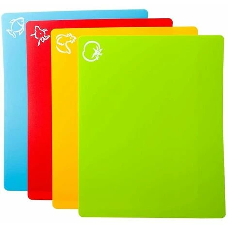Flexible Plastic Cutting Board Mats, Colored Mats With Food Icons