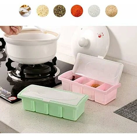 Spice Jars 4 Compartment Kitchen Seasoning Storage Box For Coffee And Spices Salt And Pepper 21 9.5 5.8cm Green 1 Pcs - Image 5