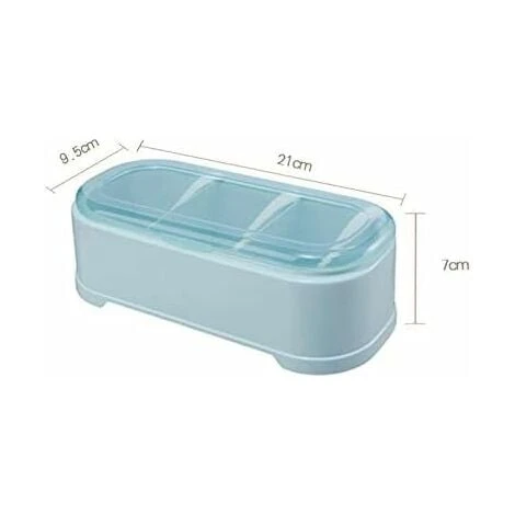Spice Jars 3 Compartment Kitchen Seasoning Storage Box With Lid Used To Store Pepper And Salt 21 7 9.5cm Blue 1 Pcs - Image 2