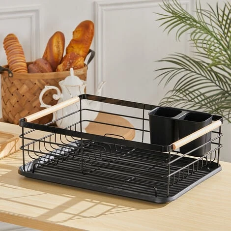 Livingandhome Black Metal Dish Rack Drainer With Removable Drainboard