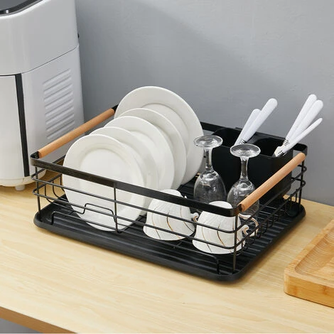 Livingandhome Black Metal Dish Rack Drainer With Removable Drainboard - Image 2