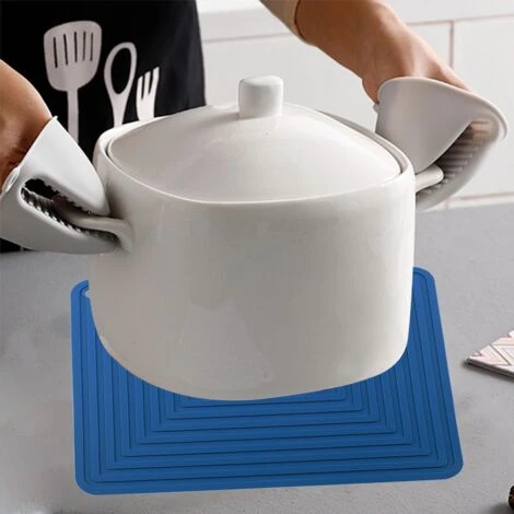Silicone Trivet Mat For Hot Dishes/Heat Resistant Pot Holder, Non Slip Thick Flexible Hot Pads For Kitchen Table Blue - Image 4