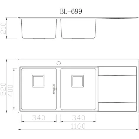 Kitchen Sink 2 Bowl Square Inset Stainless Steel Left Hand LH Drainer Overflow - Image 4
