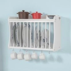 SoBuy Wall Mounted Kitchen Plate Cup Holder Dish Storage Rack Shelf,FRG275-W