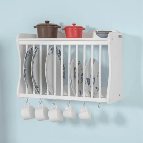 SoBuy Wall Mounted Kitchen Plate Cup Holder Dish Storage Rack Shelf,FRG275-W