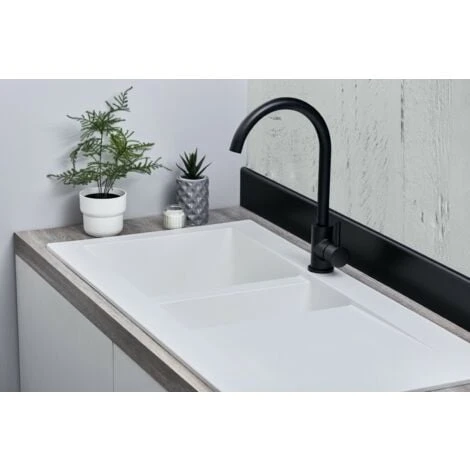 Liquida EW15WH 1.5 Bowl Composite Inset Reversible White Kitchen Sink - Image 2