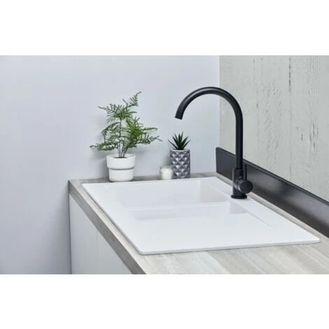 Liquida EW15WH 1.5 Bowl Composite Inset Reversible White Kitchen Sink - Image 5