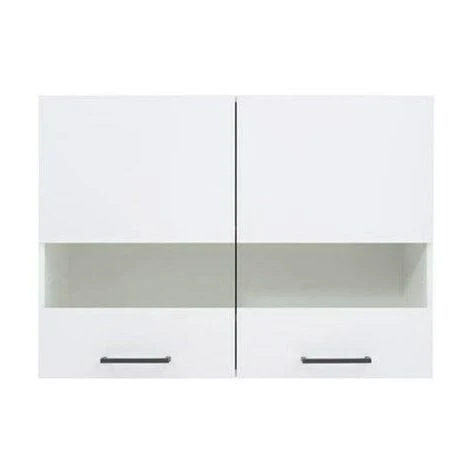 800 Glass Kitchen Cabinet Unit Wall Display Cupboard 80cm With LED Lights White Low Gloss Junona - Image 3
