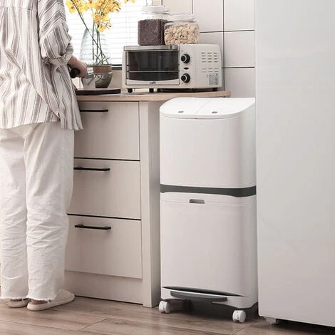 Livingandhome White 48L Step On Rubbish Bin Double Layer With Inner Buckets - Image 3