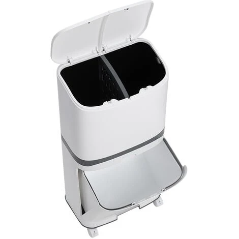Livingandhome White 48L Step On Rubbish Bin Double Layer With Inner Buckets - Image 4