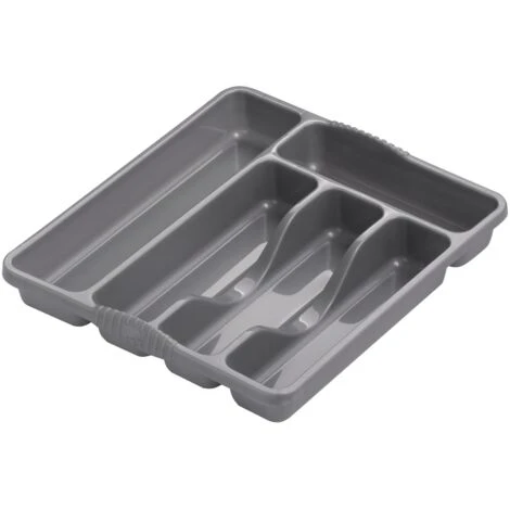 Plastic Kitchen Cutlery Tray Organiser Rack Holder Drawer Insert Tidy Storage - Silver