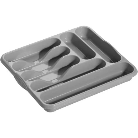 Large Plastic Kitchen Cutlery Tray Organiser Holder Drawer Insert Tidy Storage - Silver