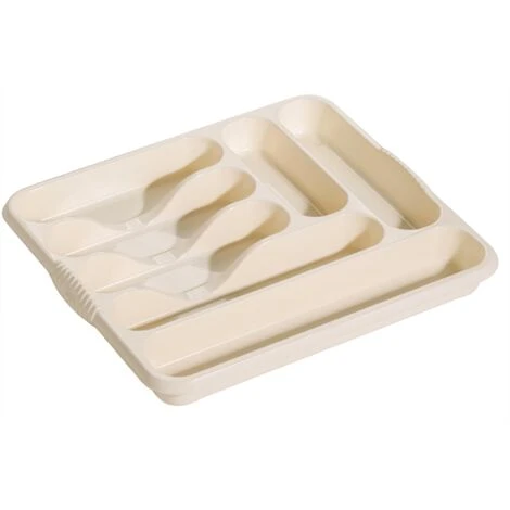 Large Plastic Kitchen Cutlery Tray Organiser Holder Drawer Insert Tidy Storage - Cream