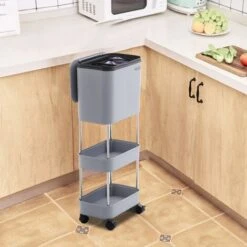 Livingandhome 3 Tier Dry Wet Rubbish Recycling Bin Moveable Trash Can