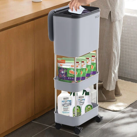 Livingandhome 3 Tier Dry Wet Rubbish Recycling Bin Moveable Trash Can - Image 3