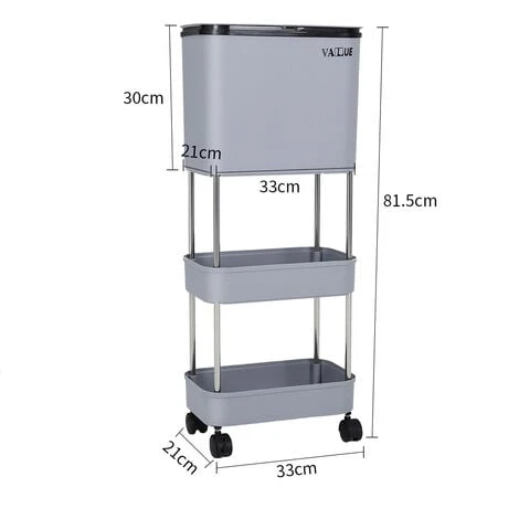 Livingandhome 3 Tier Dry Wet Rubbish Recycling Bin Moveable Trash Can - Image 5