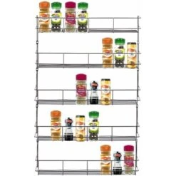 Door Mounted 5 Tier Chrome Spice Rack Kitchen Cupboard Jar Holder Wall Storage