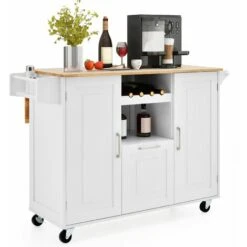 Kitchen Island Storage Trolley Rolling Cart Cupboard With Drop-Leaf Countertop