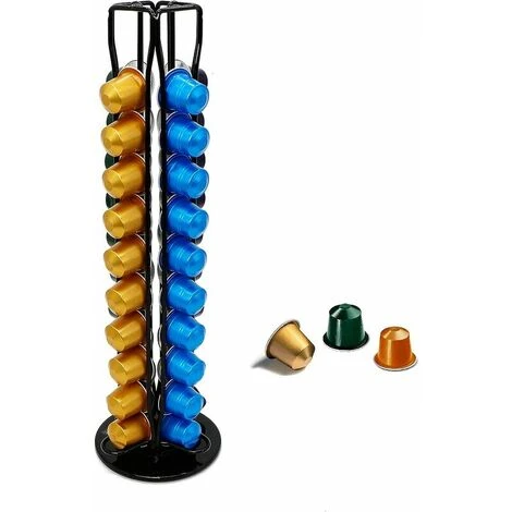 GTA Coffee Capsule Holder Compatible With Nespresso (40 X Capsules) - Holder For Nespresso Classic Coffee Capsules - Rotating Holder (Black)