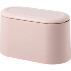 Mini Counter Top Trash Can Press Cartridge Lid Trash Can Makeup Holder Vanity Bathroom Kitchen Car Office Desk (Light Pink)