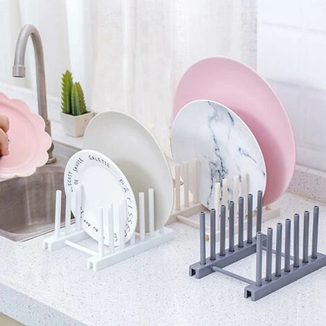 2 Pack Dish Rack Lid Holder Plastic Drain Rack Plate Lid Holder For Plates Bowls Cups Pot Lids Cutting Boards Books - 6 Racks - Image 4